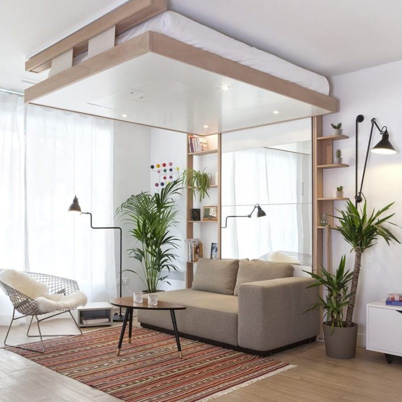 Le lit escamotable bedUp Cocoon monte et disparait au plafond.