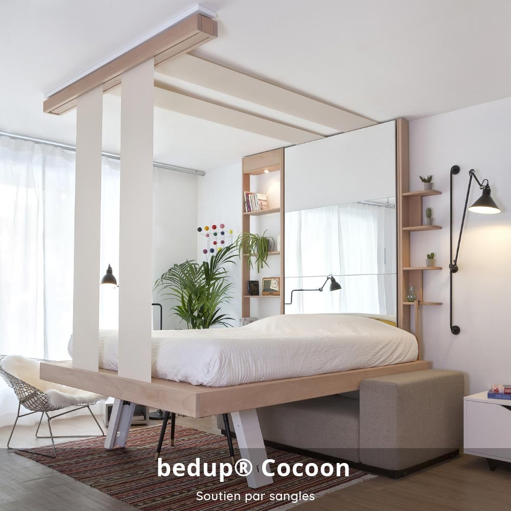 lit escamotable plafond suspendu par sangles