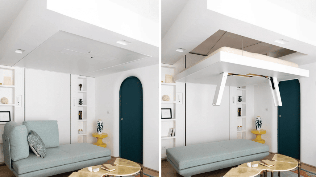 Lit escamotable au plafond pour studio avec design contemporain